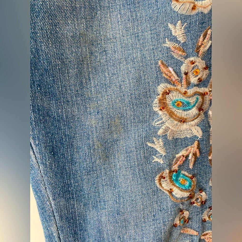 Vintage Y2K Low Rise Flare Jeans Embellished Beaded Embroidered Fairy Boho 27 - Picture 13 of 16